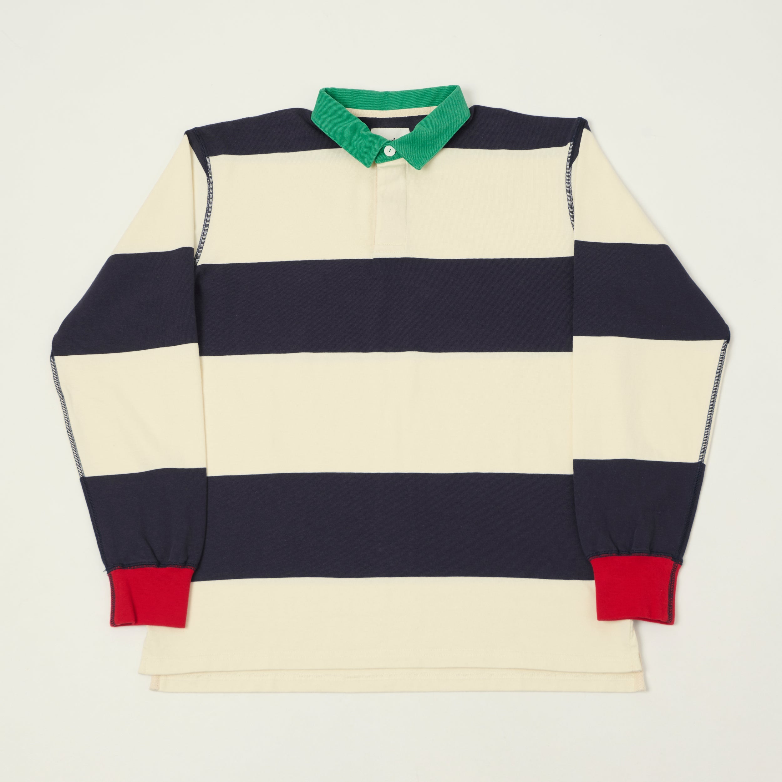 Drake's Dual Block Stripe Rugby Shirt - White/Navy