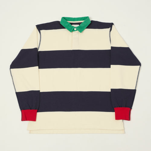 Drake's Dual Block Stripe Rugby Shirt - White/Navy