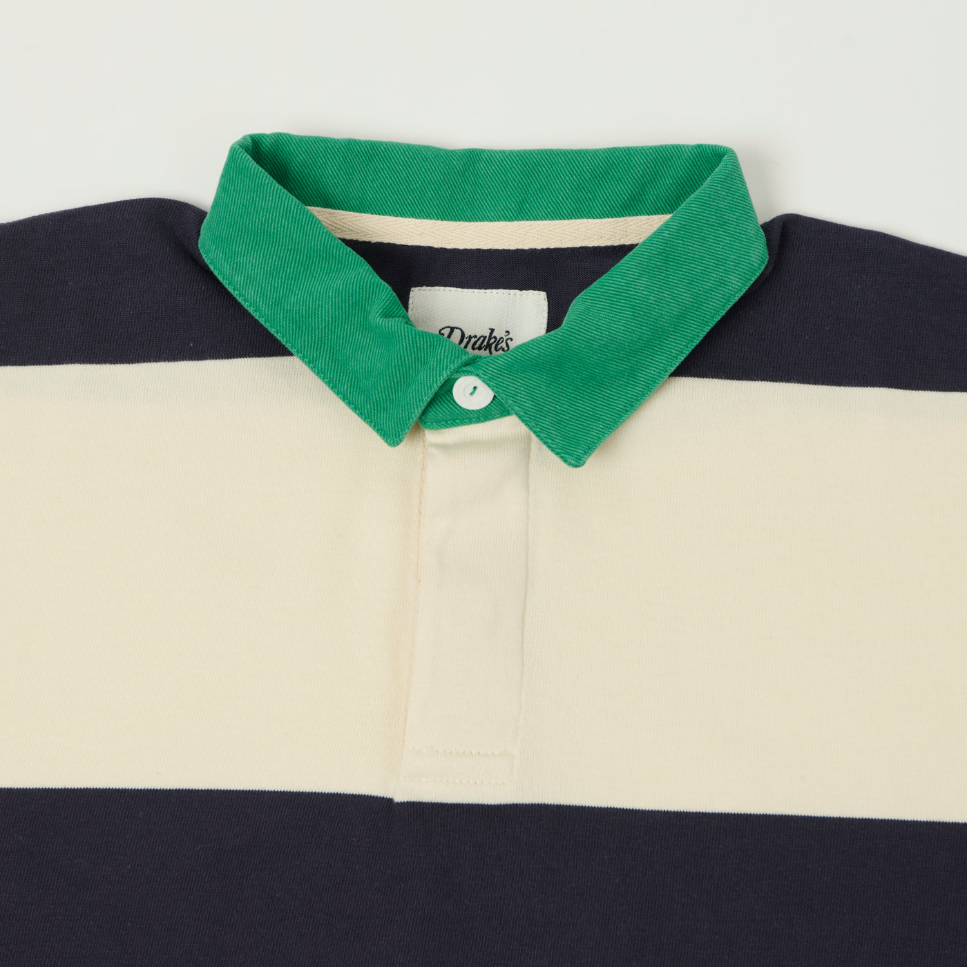 Drake's Dual Block Stripe Rugby Shirt - White/Navy