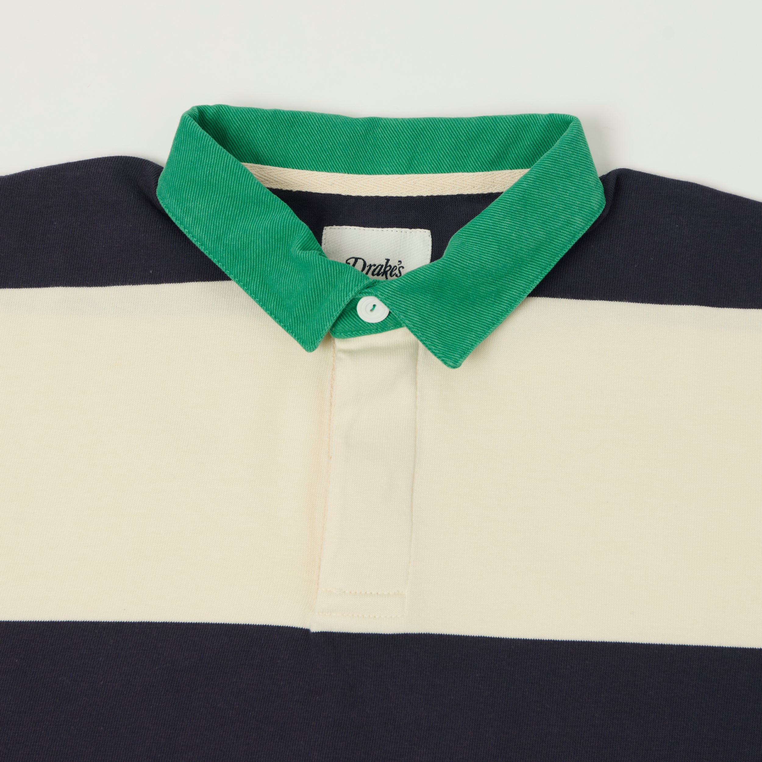 Drake's Dual Block Stripe Rugby Shirt - White/Navy
