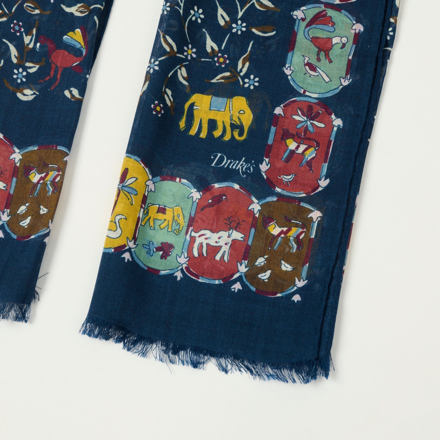 Drake's 'Elephants & Flowers' Wool/Silk Scarf - Navy – SON OF A STAG