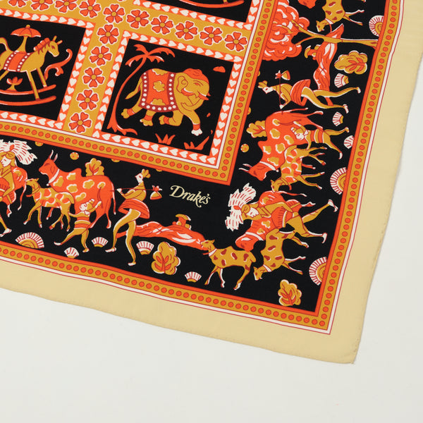 Drake's Elephants Silk Bandana - Orange