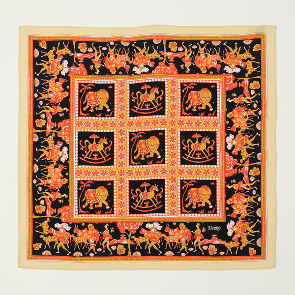 Drake's Elephants Silk Bandana - Orange