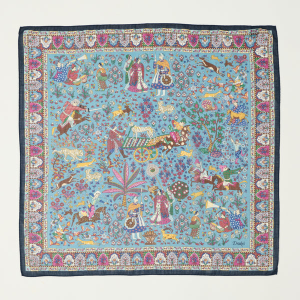 Drake's Floral Mughal Wool/Silk Bandana - Navy/Blue/Magenta