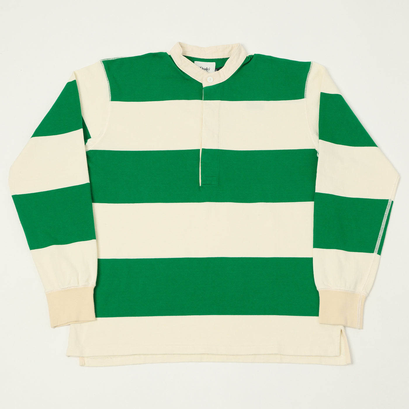 Drake's Grandad Collar Rugby Shirt - Green/White