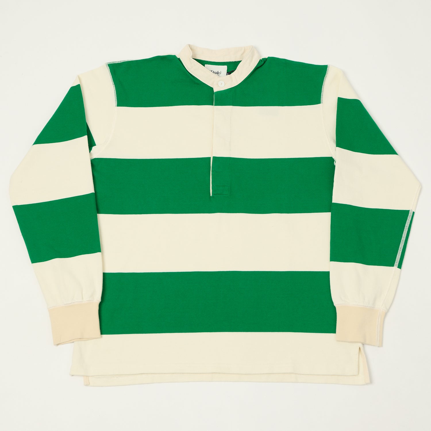 Drake's Grandad Collar Rugby Shirt - Green/White