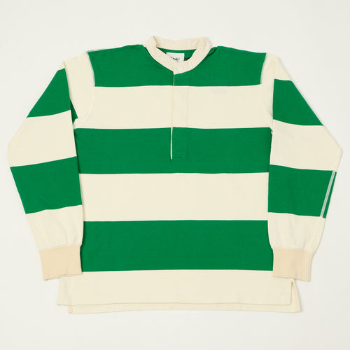 Drake's Grandad Collar Rugby Shirt - Green/White