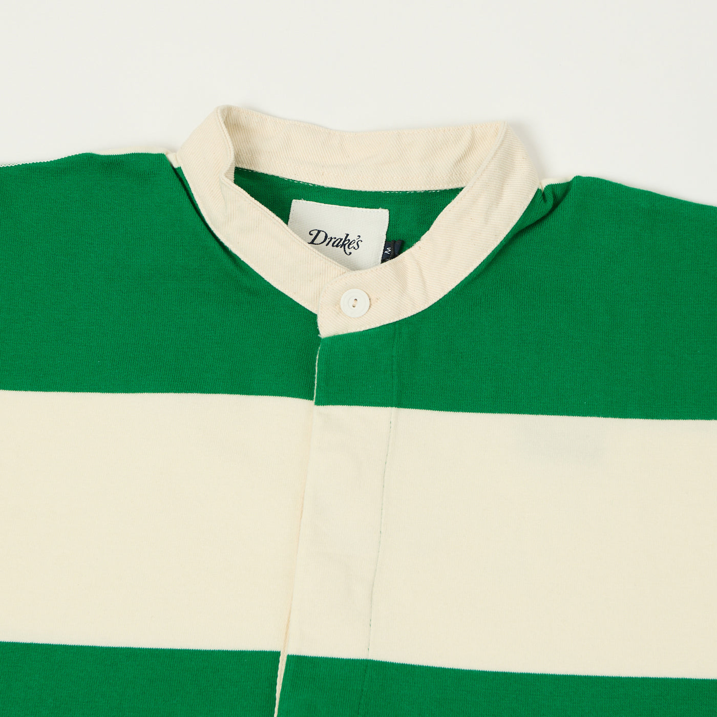 Drake's Grandad Collar Rugby Shirt - Green/White