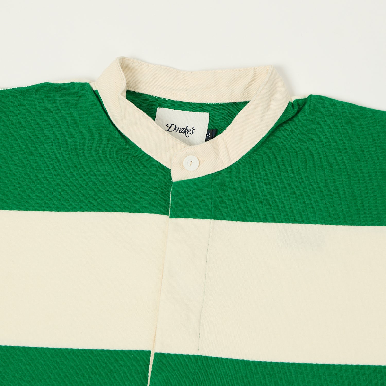Drake's Grandad Collar Rugby Shirt - Green/White