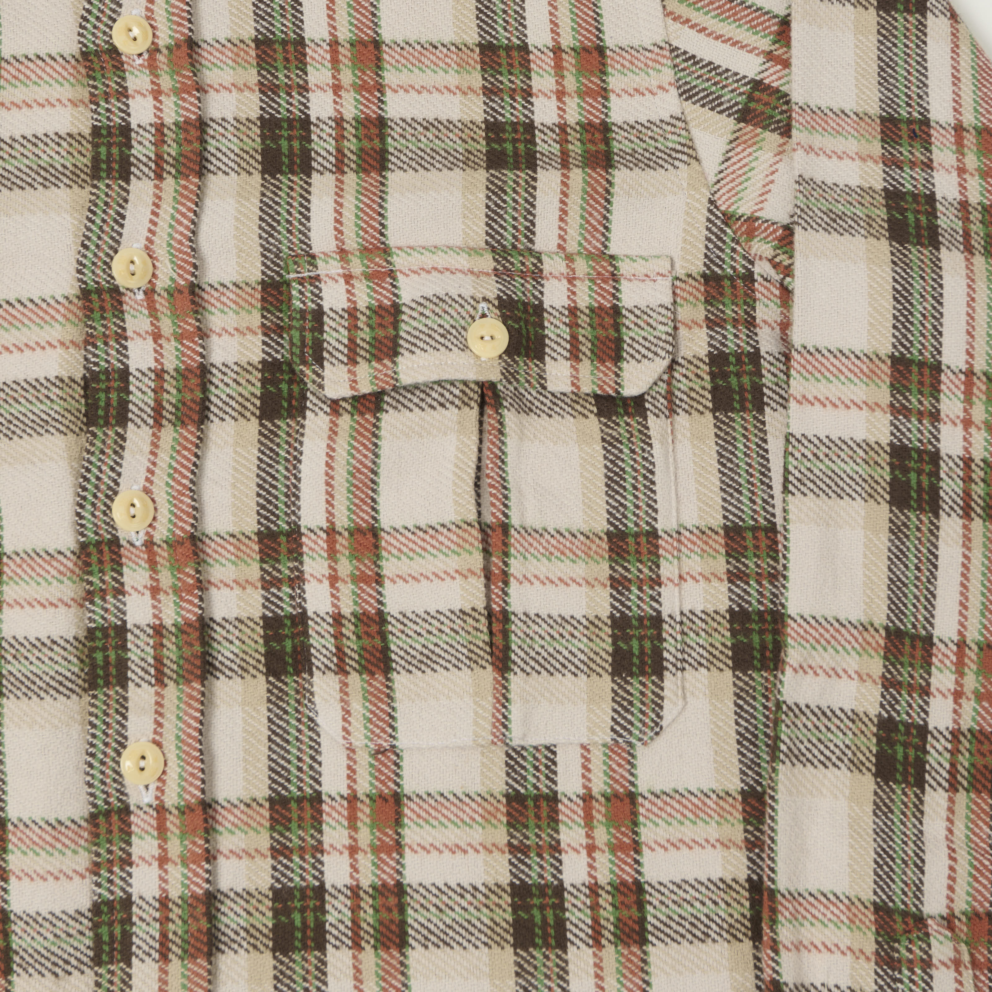 Drake's Heavy Japanese Flannel Work Shirt - Ecru/Multi