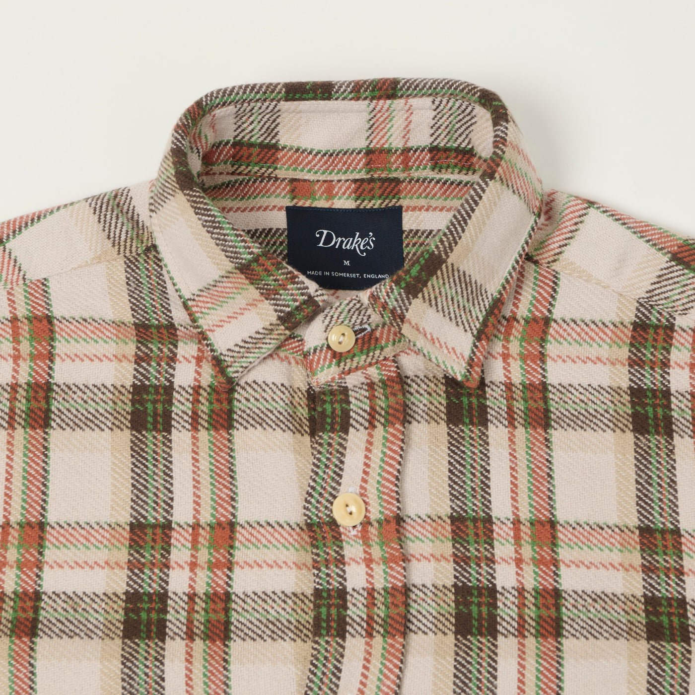 Drake's Heavy Japanese Flannel Work Shirt - Ecru/Multi