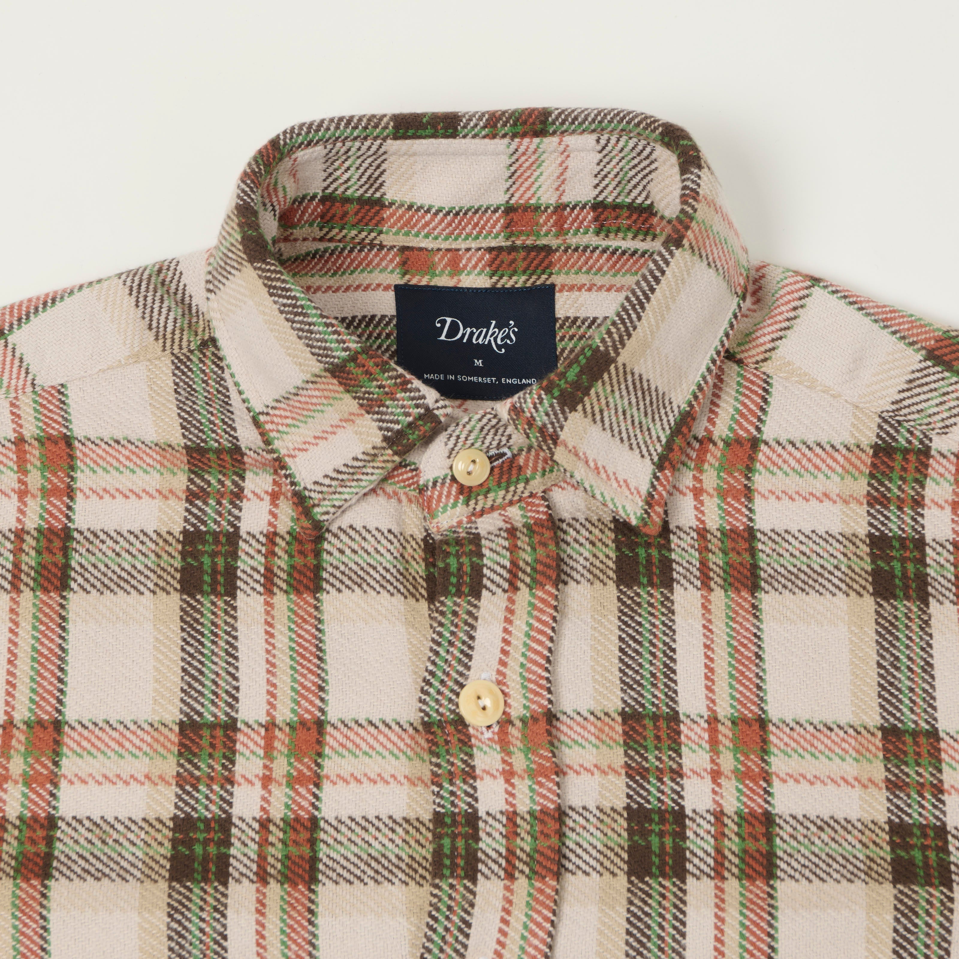 Drake's Heavy Japanese Flannel Work Shirt - Ecru/Multi