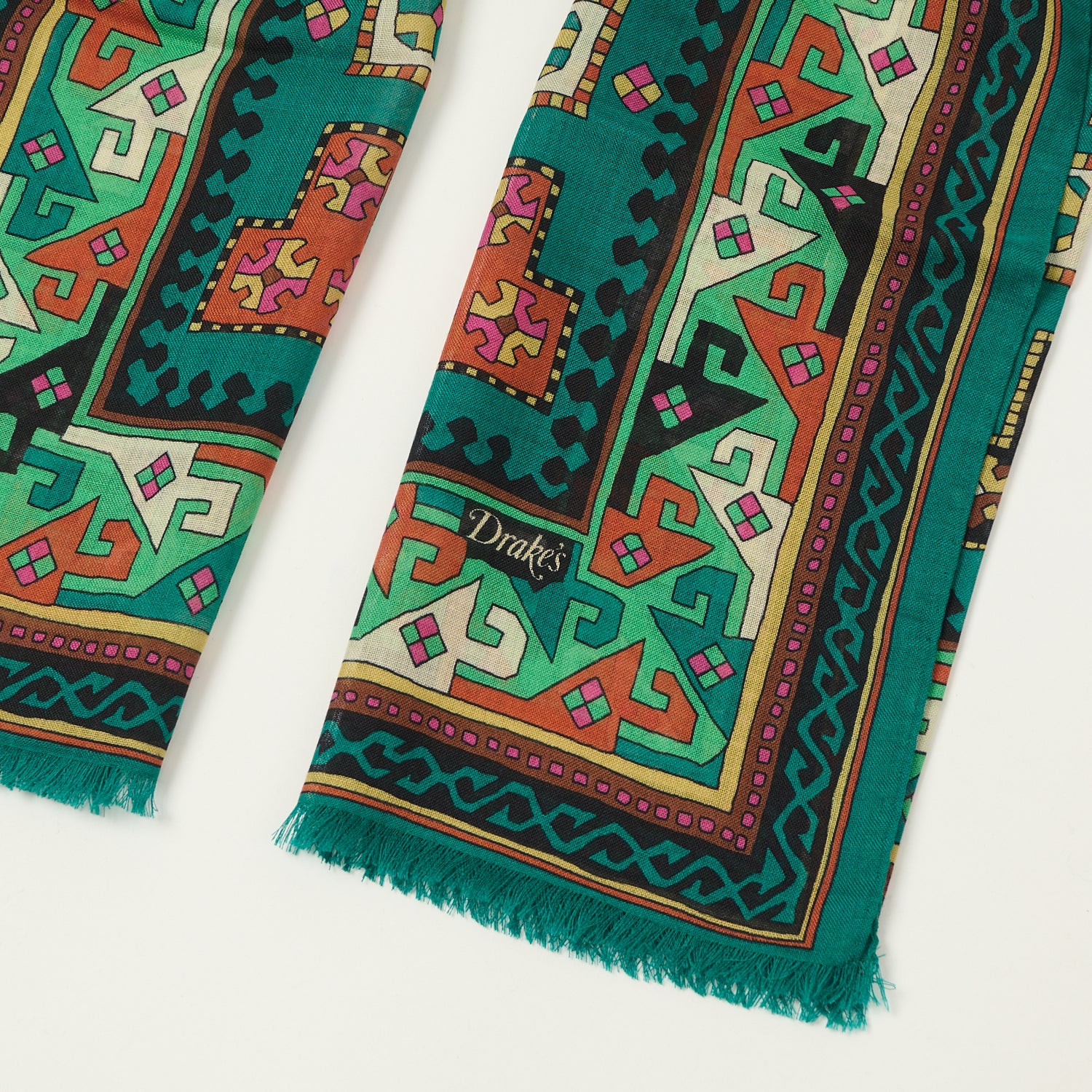 Drake's 'Kelim' Wool/Silk Printed Scarf - Teal