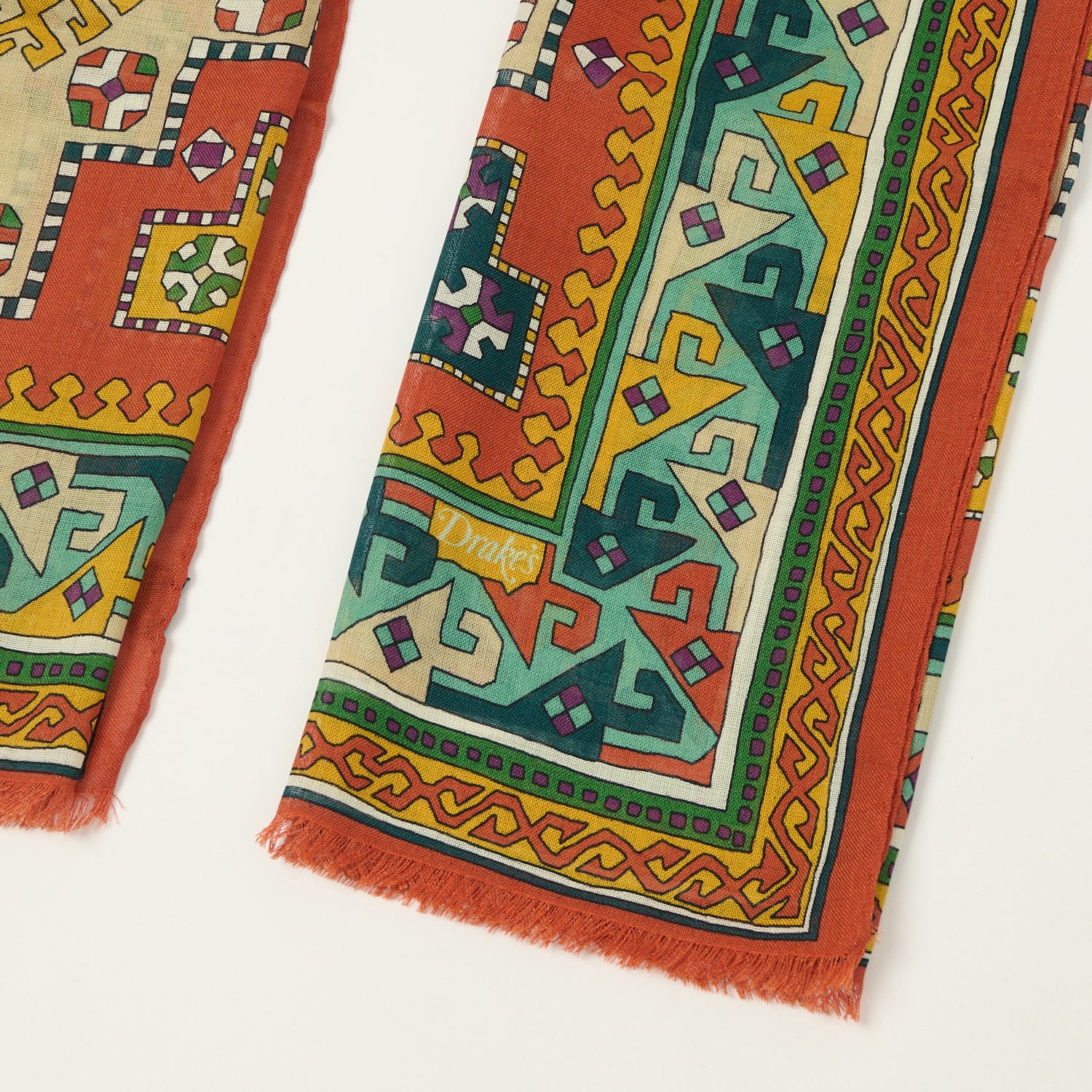 Drake's 'Kelim' Wool/Silk Printed Scarf - Red