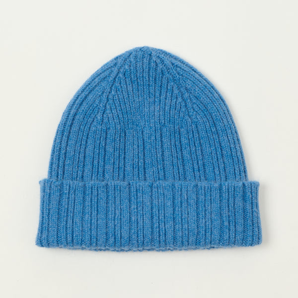 Drake's Lambswool Ribbed Knit Beanie - Lomond Blue
