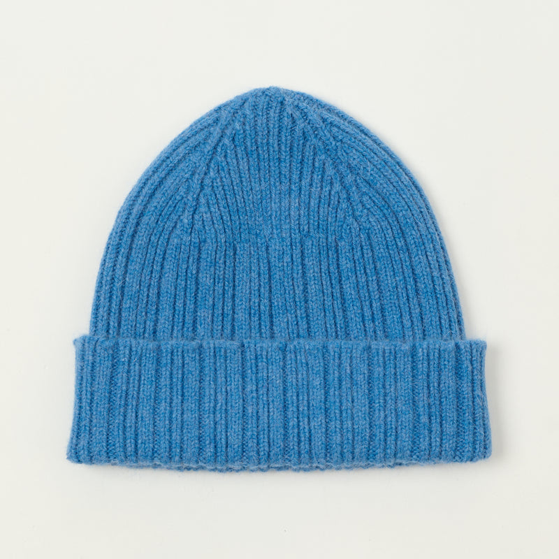 Drake's Lambswool Ribbed Knit Beanie - Lomond Blue