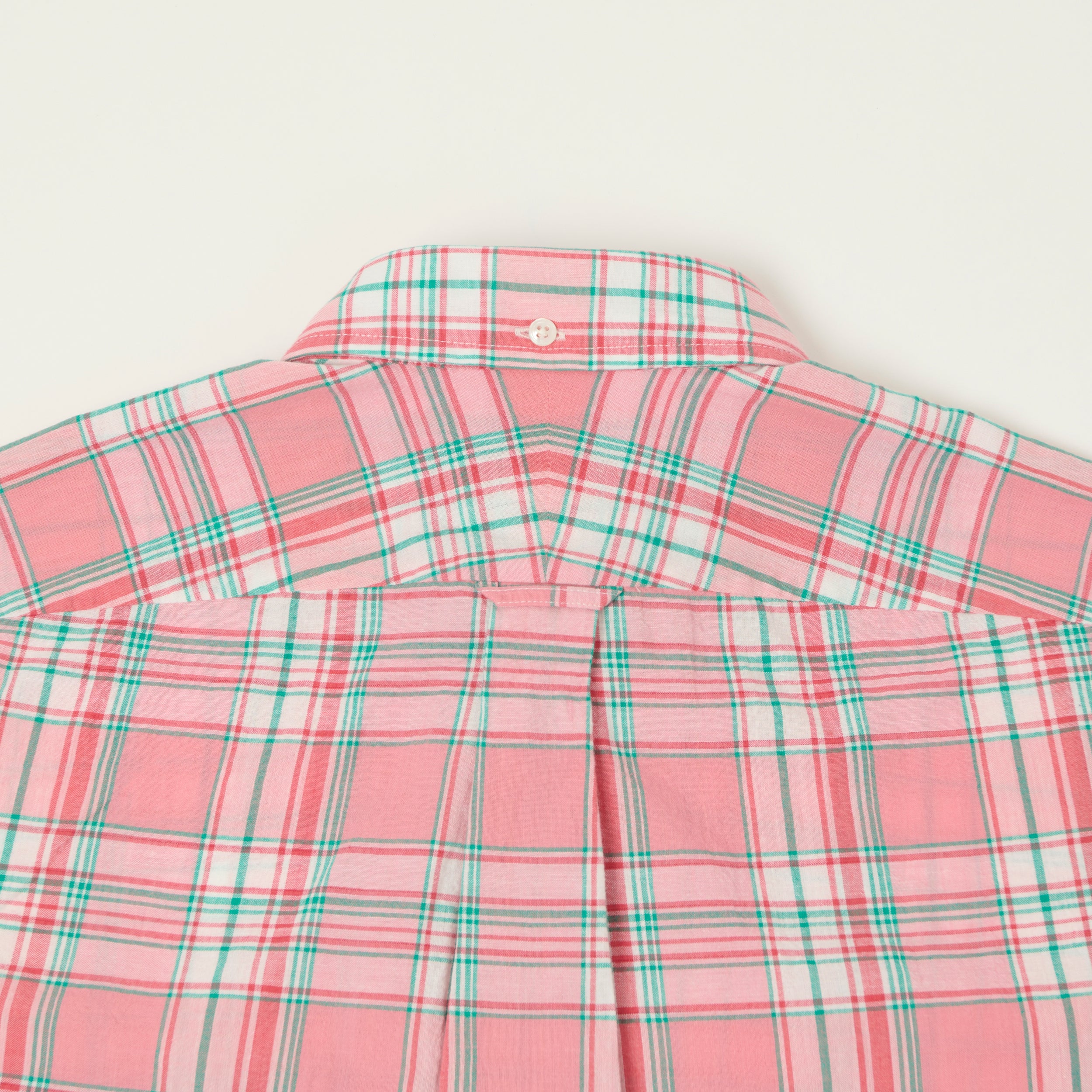Drake's Button Madras Down Shirt - Pink/Green