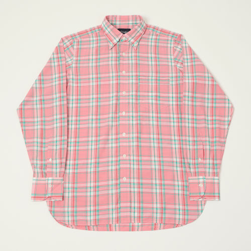 Drake's Button Madras Down Shirt - Pink/Green