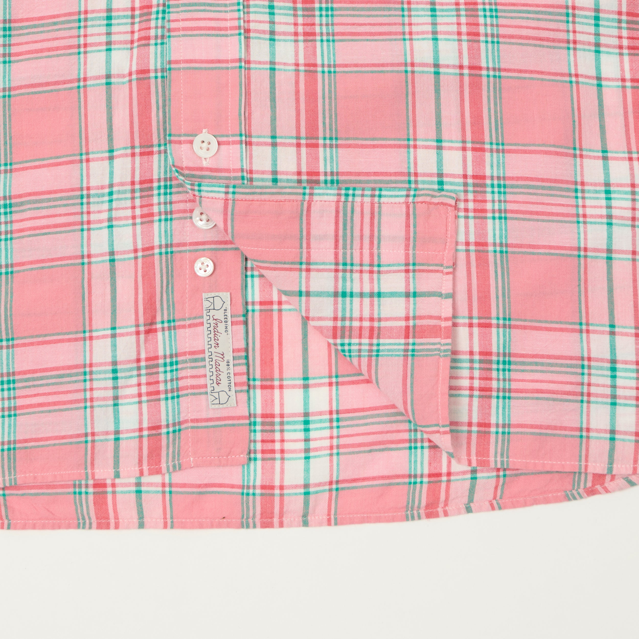 Drake's Button Madras Down Shirt - Pink/Green