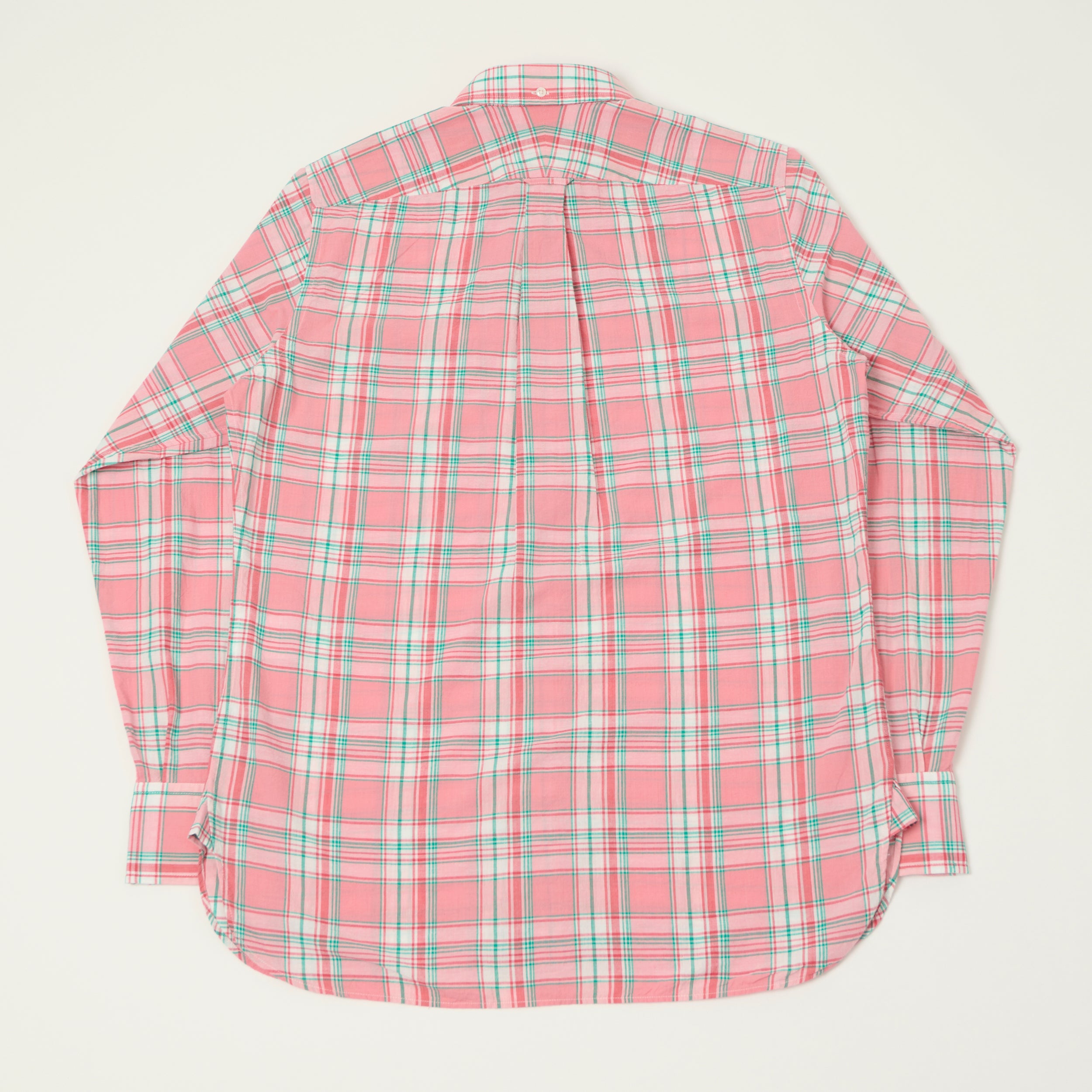 Drake's Button Madras Down Shirt - Pink/Green