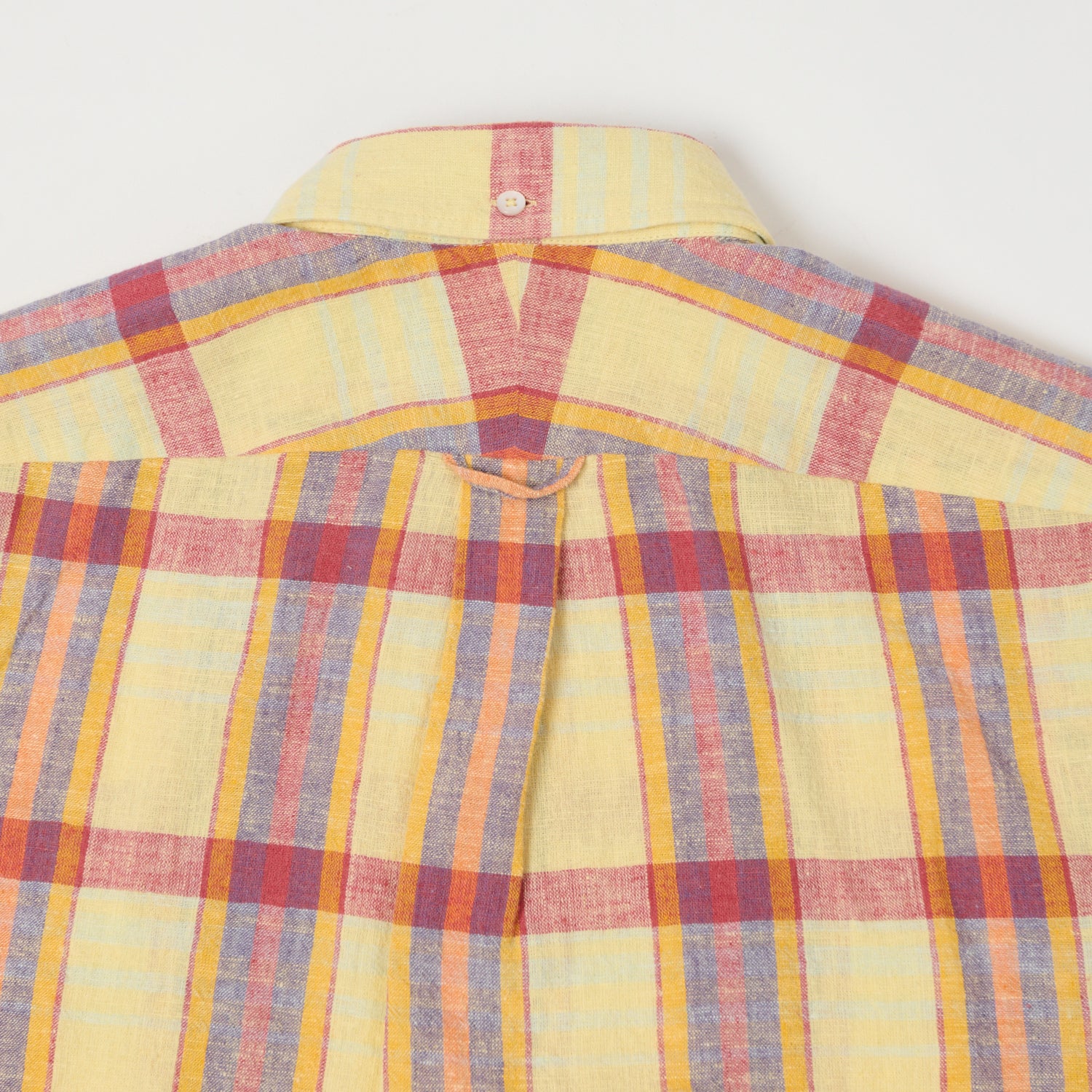 Drake's Button Down Cotton Linen Madras Shirt - Yellow/Red/Navy