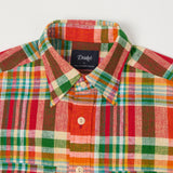 Drake's Madras Linen Cotton Work Shirt - Red/Orange/Green