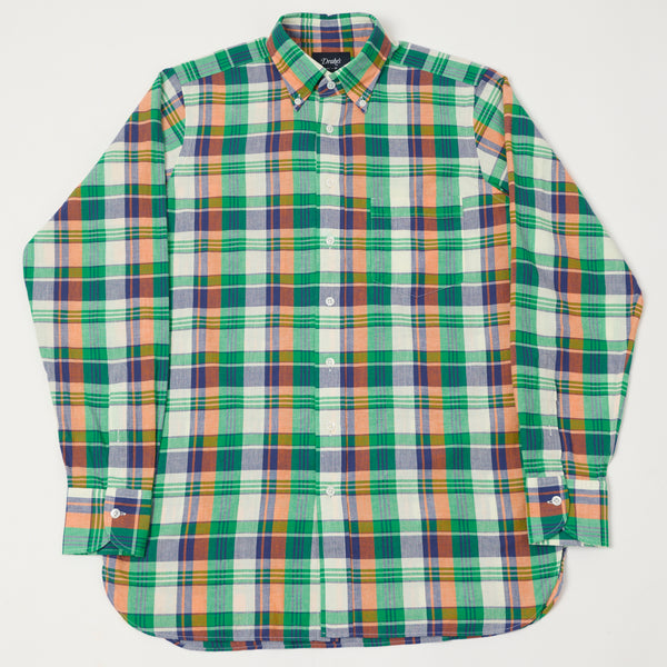 Drake's Madras Button Down Pocket Shirt - Green/Orange/Blue