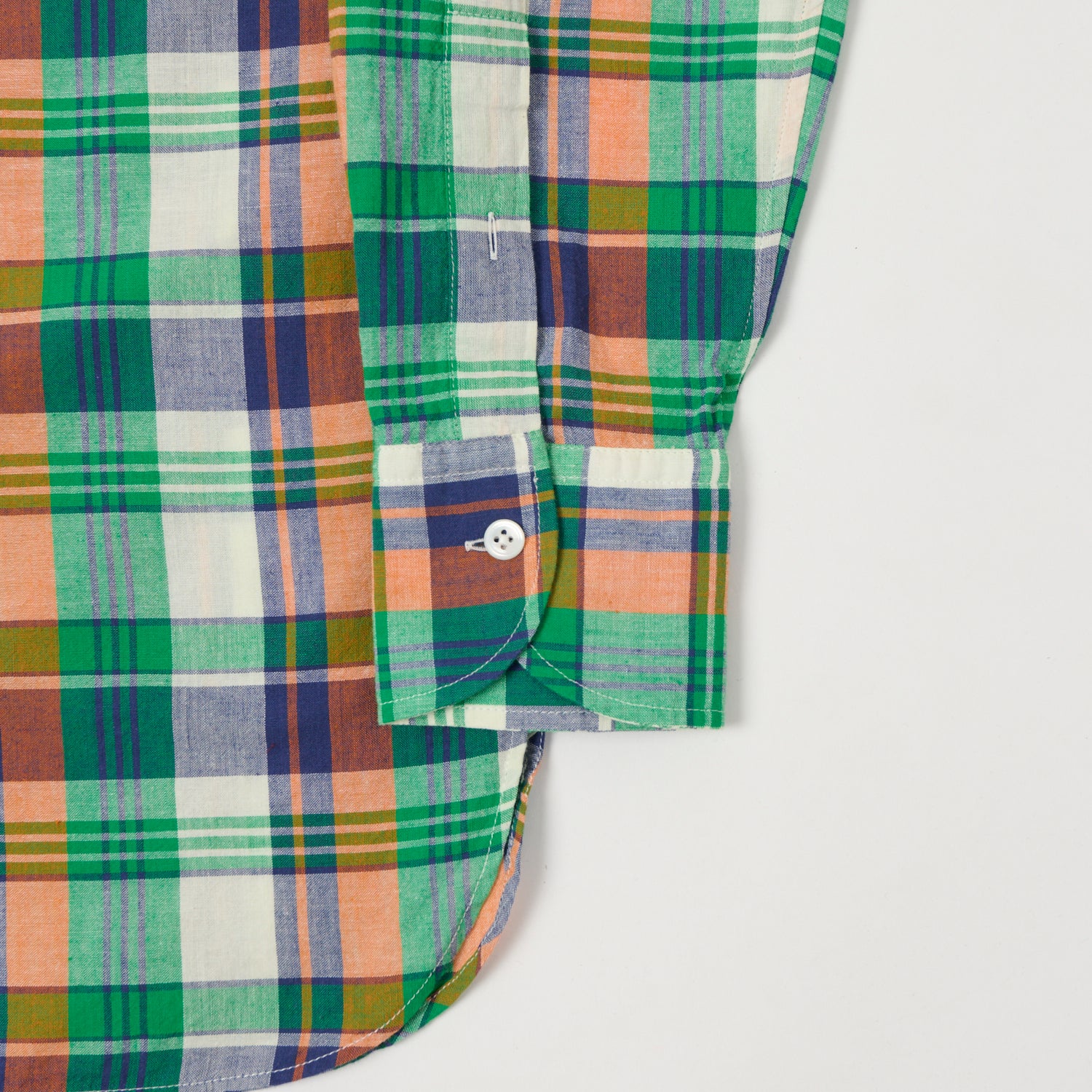 Drake's Button Down Madras Shirt - Green/Orange/Blue