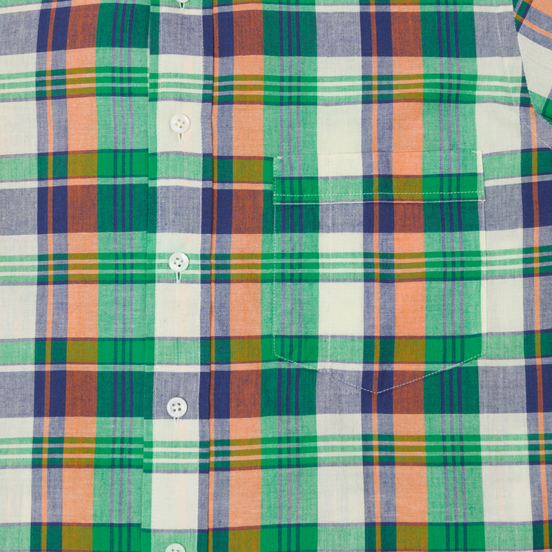 Drake's Madras Button Down Pocket Shirt - Green/Orange/Blue