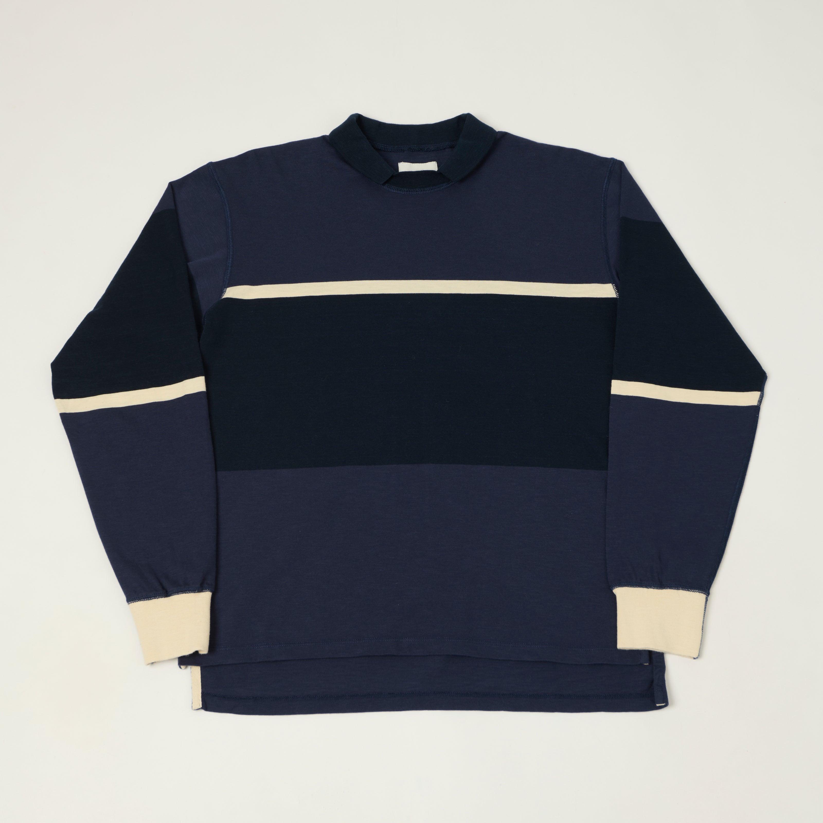 Drake's Mock Neck Rugby Shirt - Dark Navy/Ecru