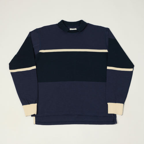 Drake's Mock Neck Rugby Shirt - Dark Navy/Ecru