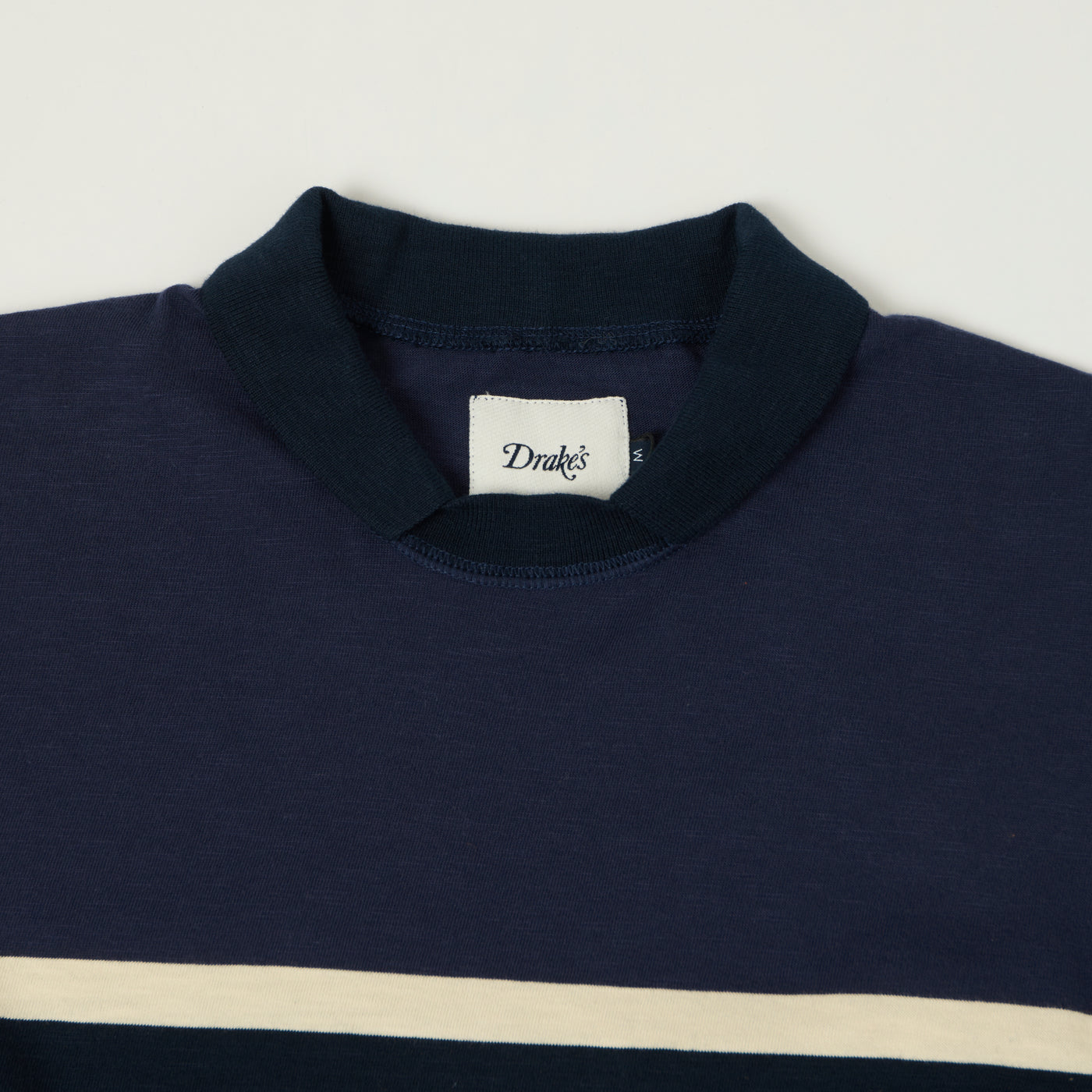 Drake's Mock Neck Rugby Shirt - Dark Navy/Ecru