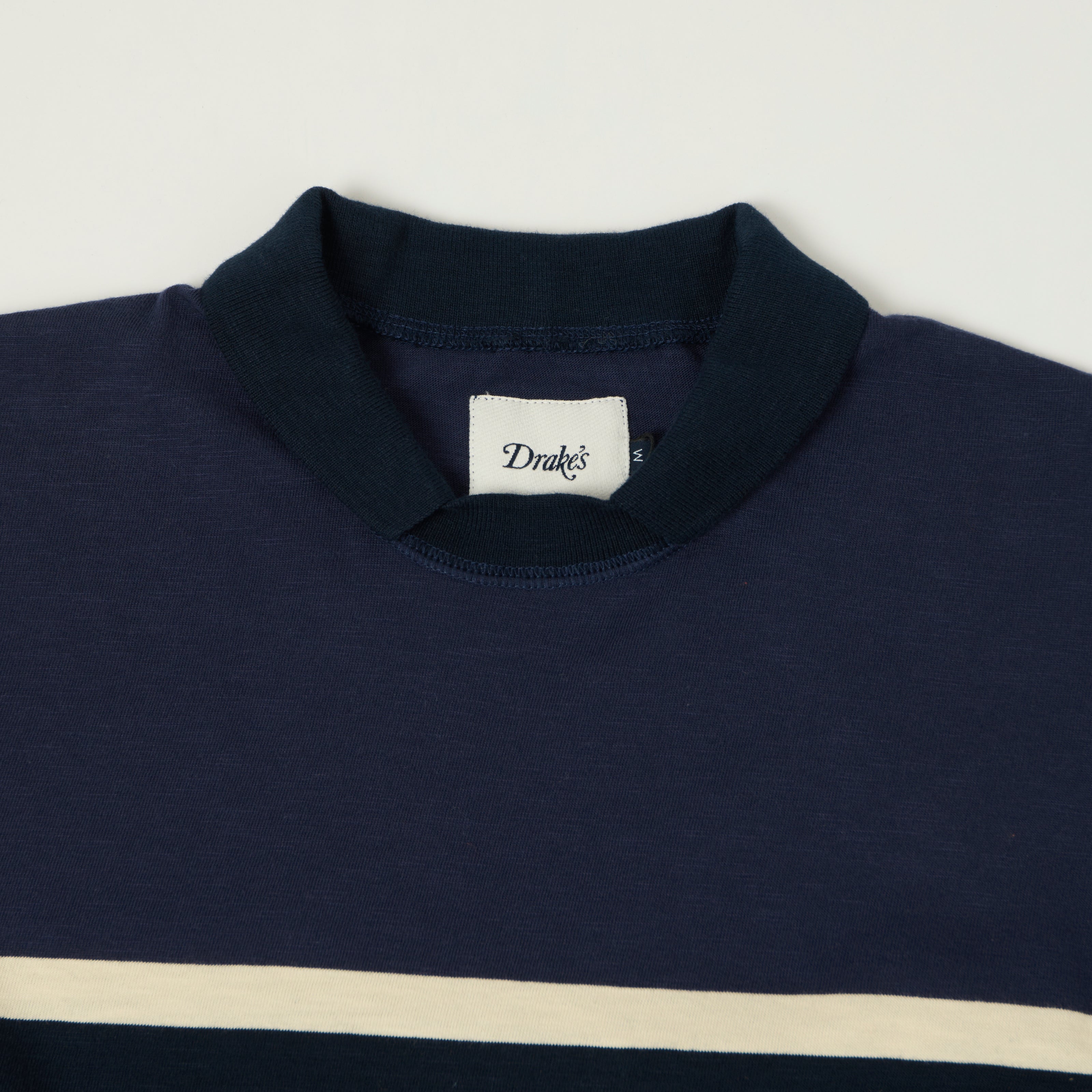 Drake's Mock Neck Rugby Shirt - Dark Navy/Ecru