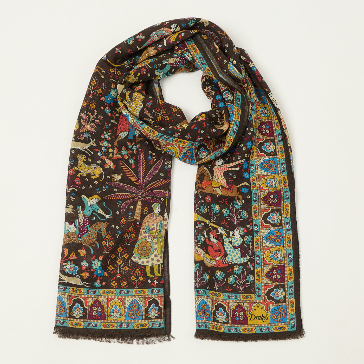 Drake's 'Mogul Garden' Wool/Silk Scarf - Brown