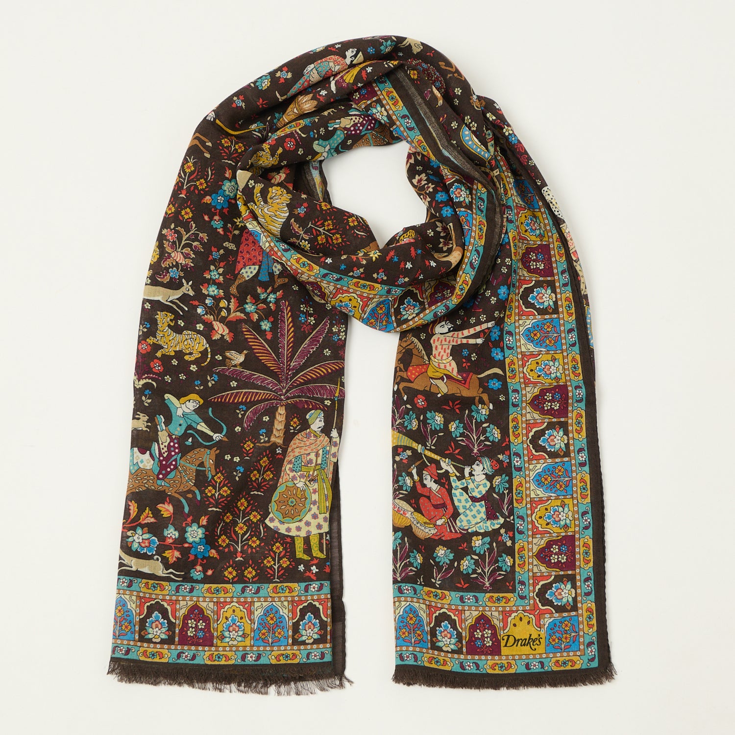 Drake's 'Mogul Garden' Wool/Silk Scarf - Brown