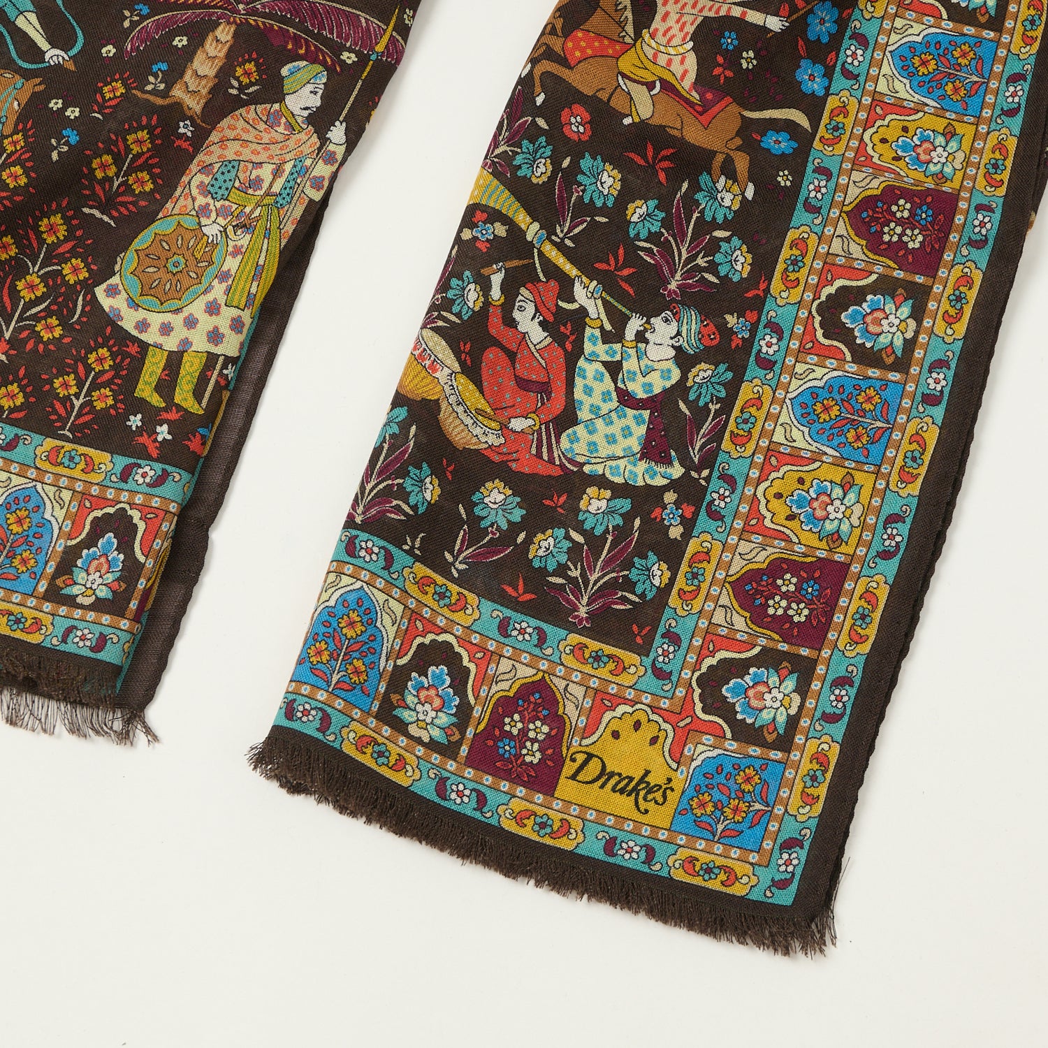 Drake's 'Mogul Garden' Wool/Silk Scarf - Brown