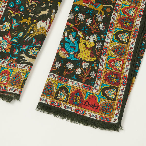 Drake's 'Mogul Garden' Wool/Silk Scarf - Dark Green