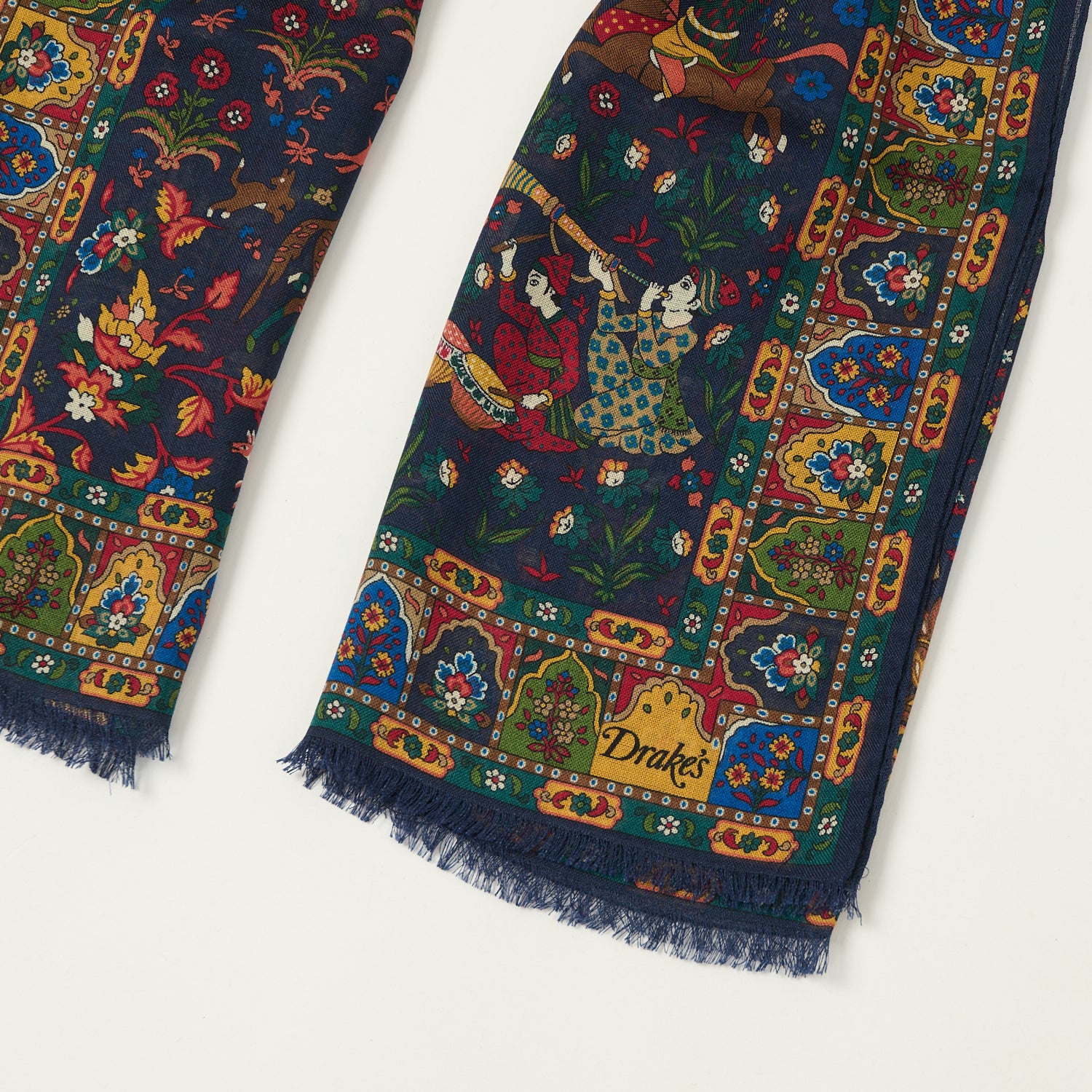 Drake's 'Mogul Garden' Wool/Silk Scarf - Navy