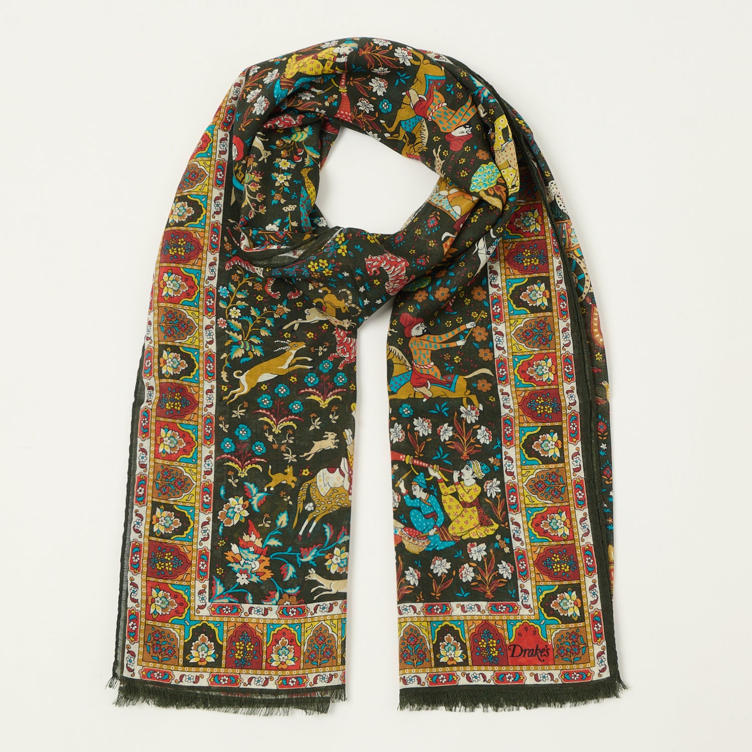 Drake's 'Mogul Garden' Wool/Silk Scarf - Dark Green