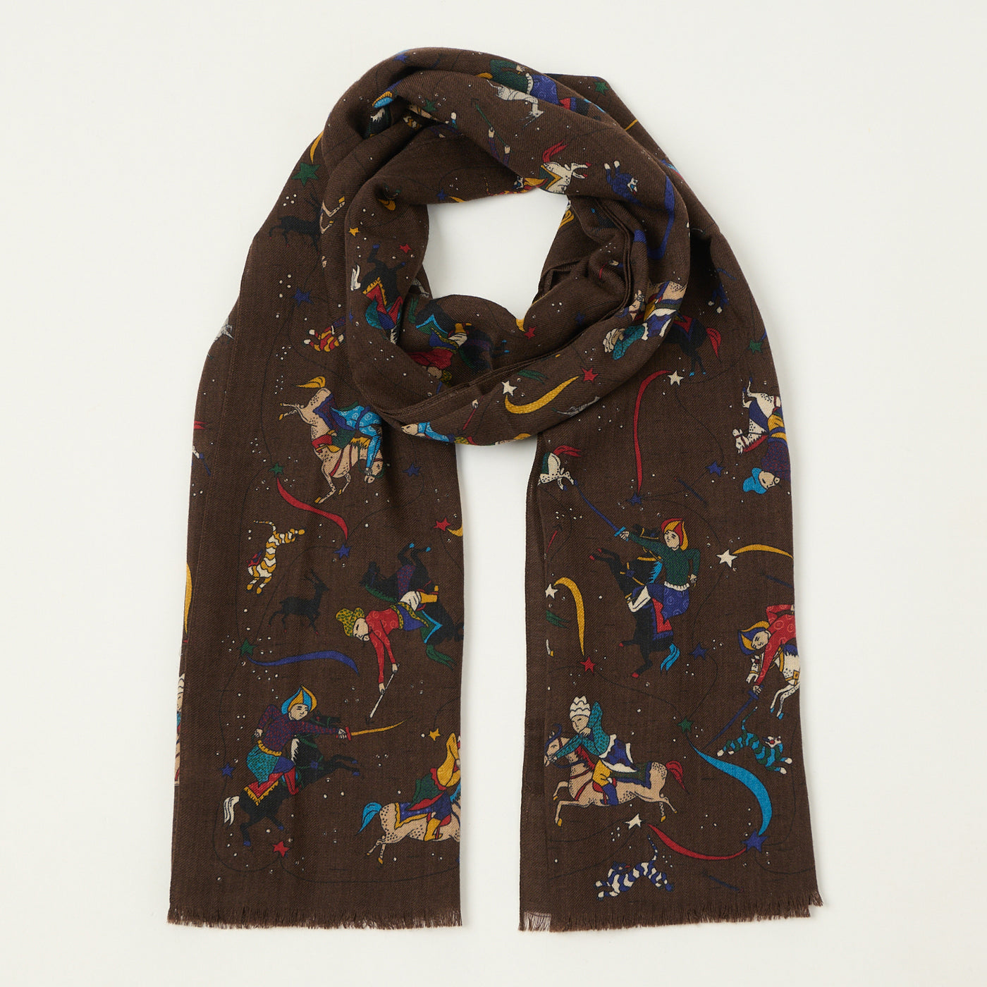 Drake's 'Mughal & Stars' Print Wool Scarf - Brown