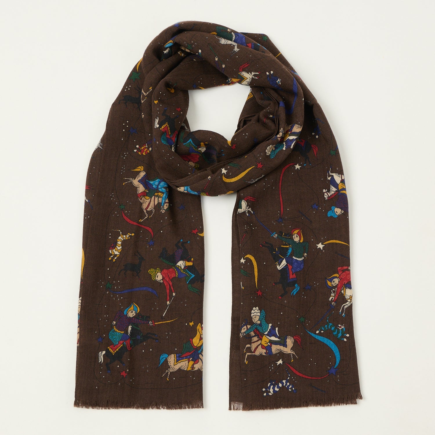 Drake's 'Mughal & Stars' Print Wool Scarf - Brown