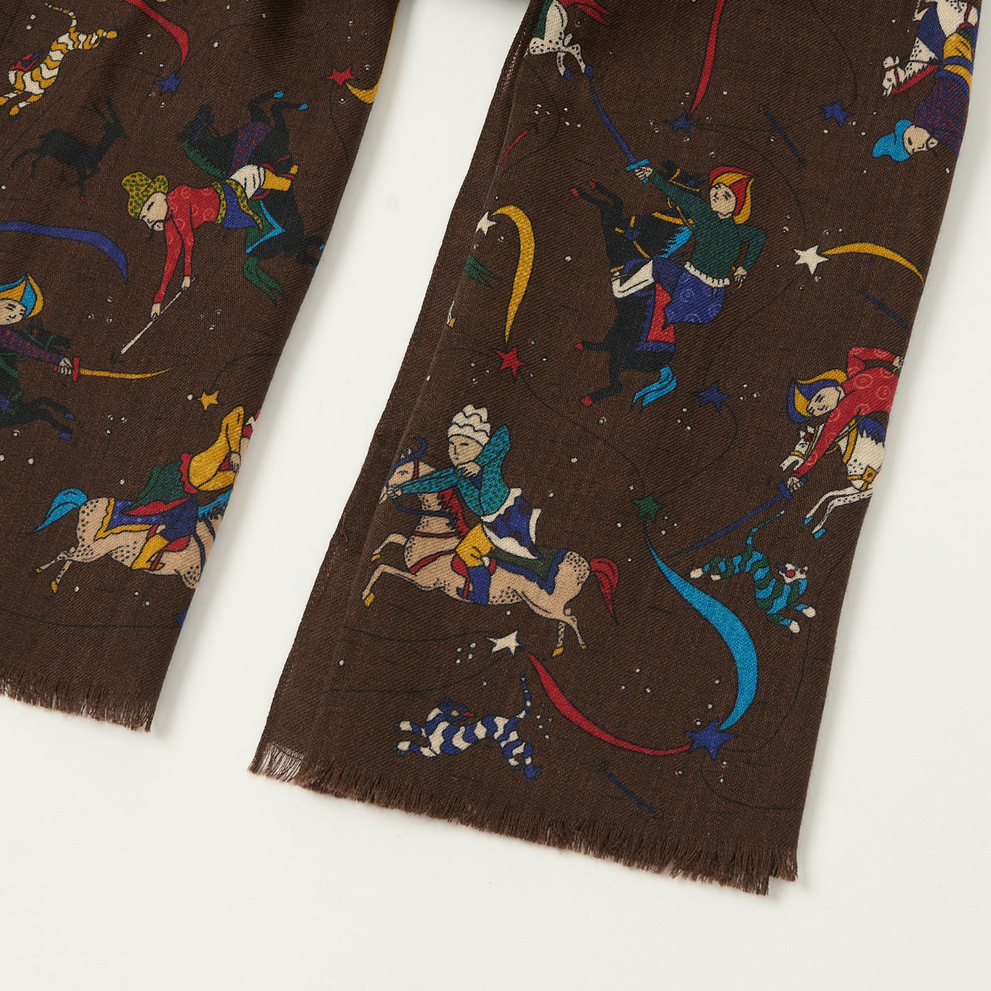 Drake's 'Mughal & Stars' Print Wool Scarf - Brown