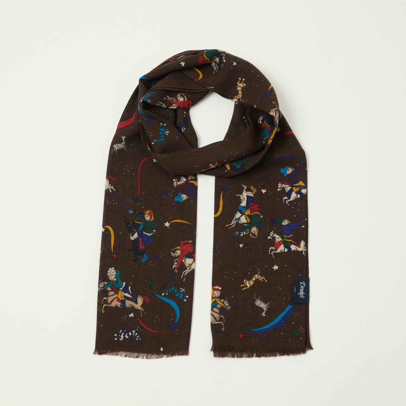 Drake's 'Mughal and Stars' Wool/Silk Scarf - Brown