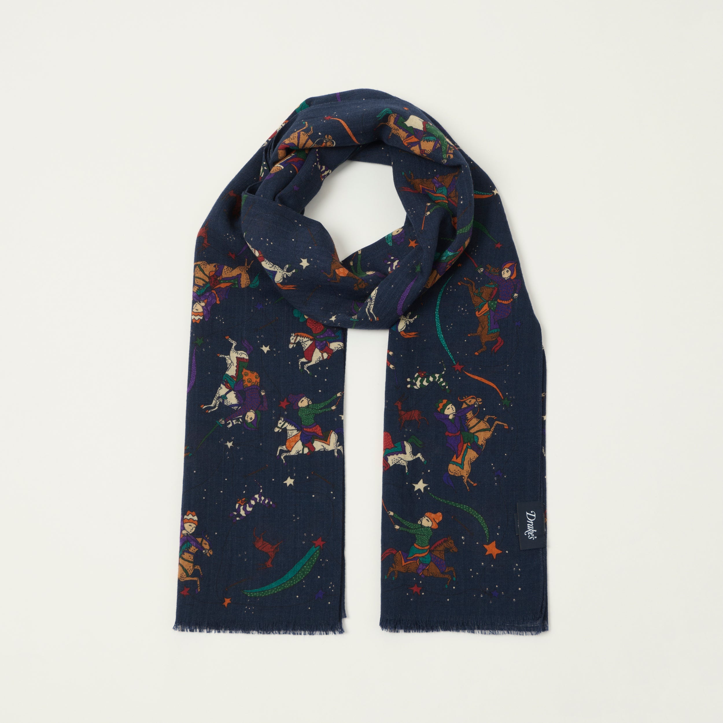 Drake's 'Elephants & Flowers' Wool/Silk Scarf - Navy – SON OF A STAG
