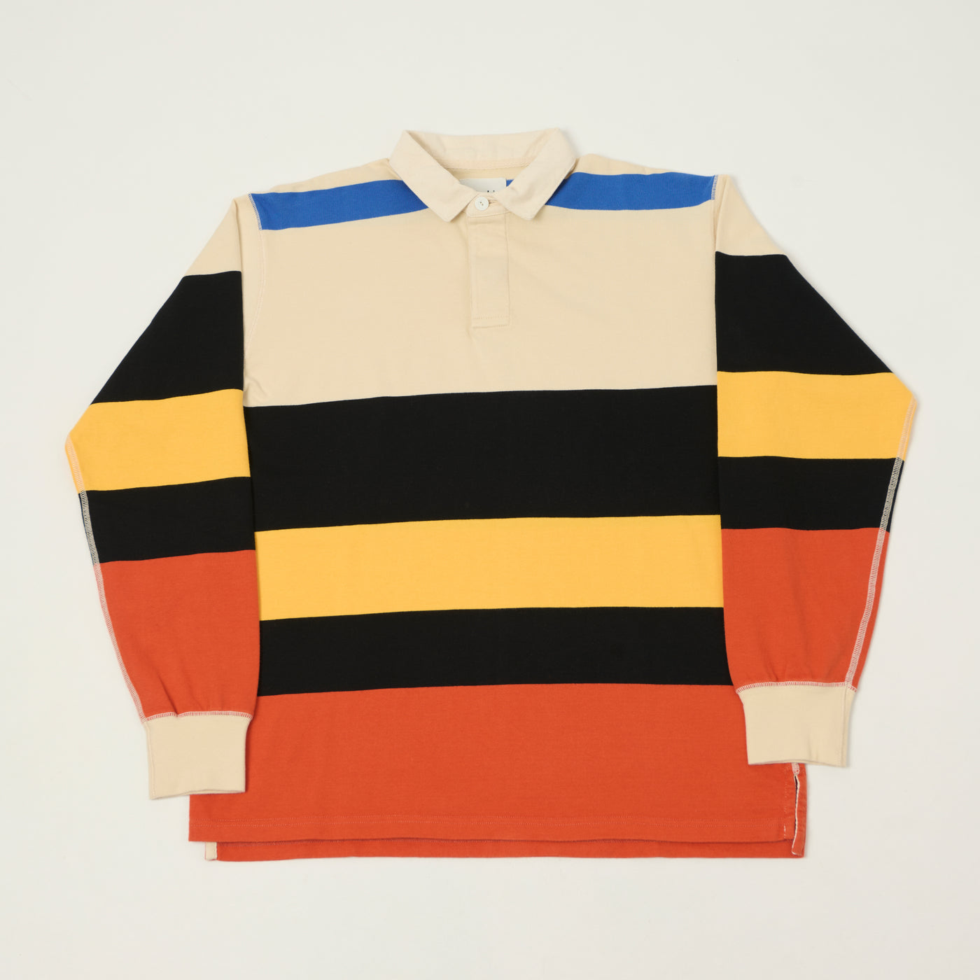 Drake's Multi Stripe Rugby Shirt - Ecru/Black/Orange