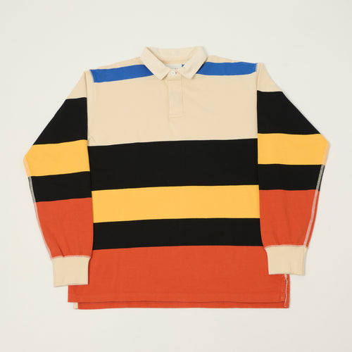 Drake's Multi Stripe Rugby Shirt - Ecru/Black/Orange