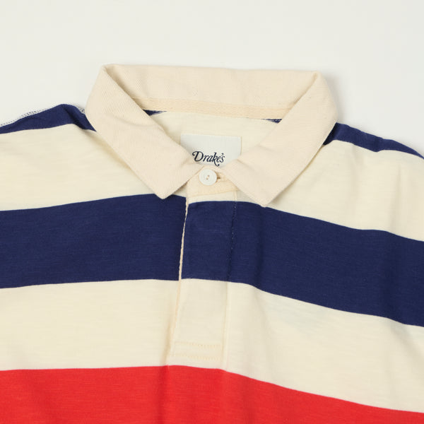 Drake's Classic Rugby Shirt - White/Navy/Flame