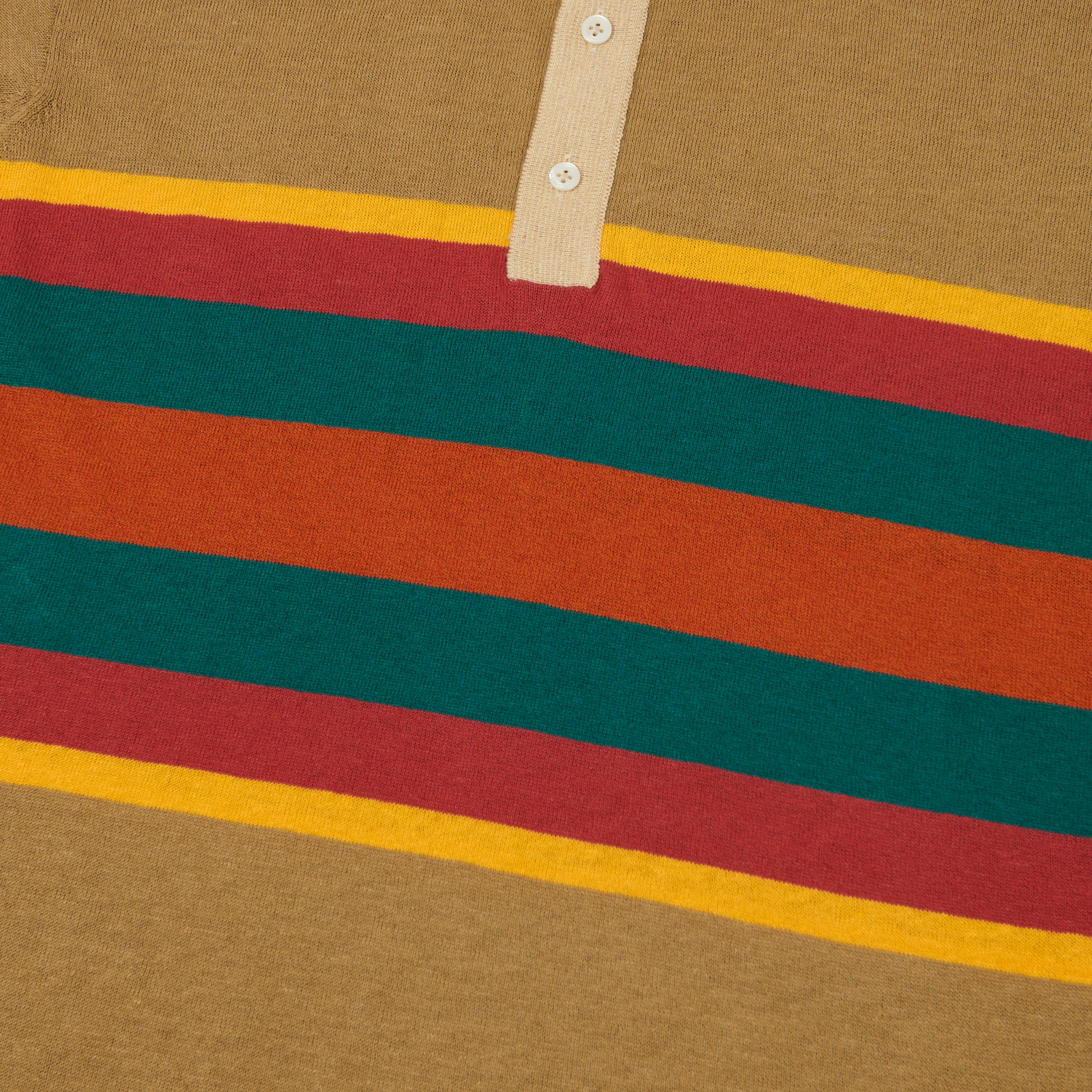 Drake's Striped Linen Cotton Rugby Shirt - Brown/Multi