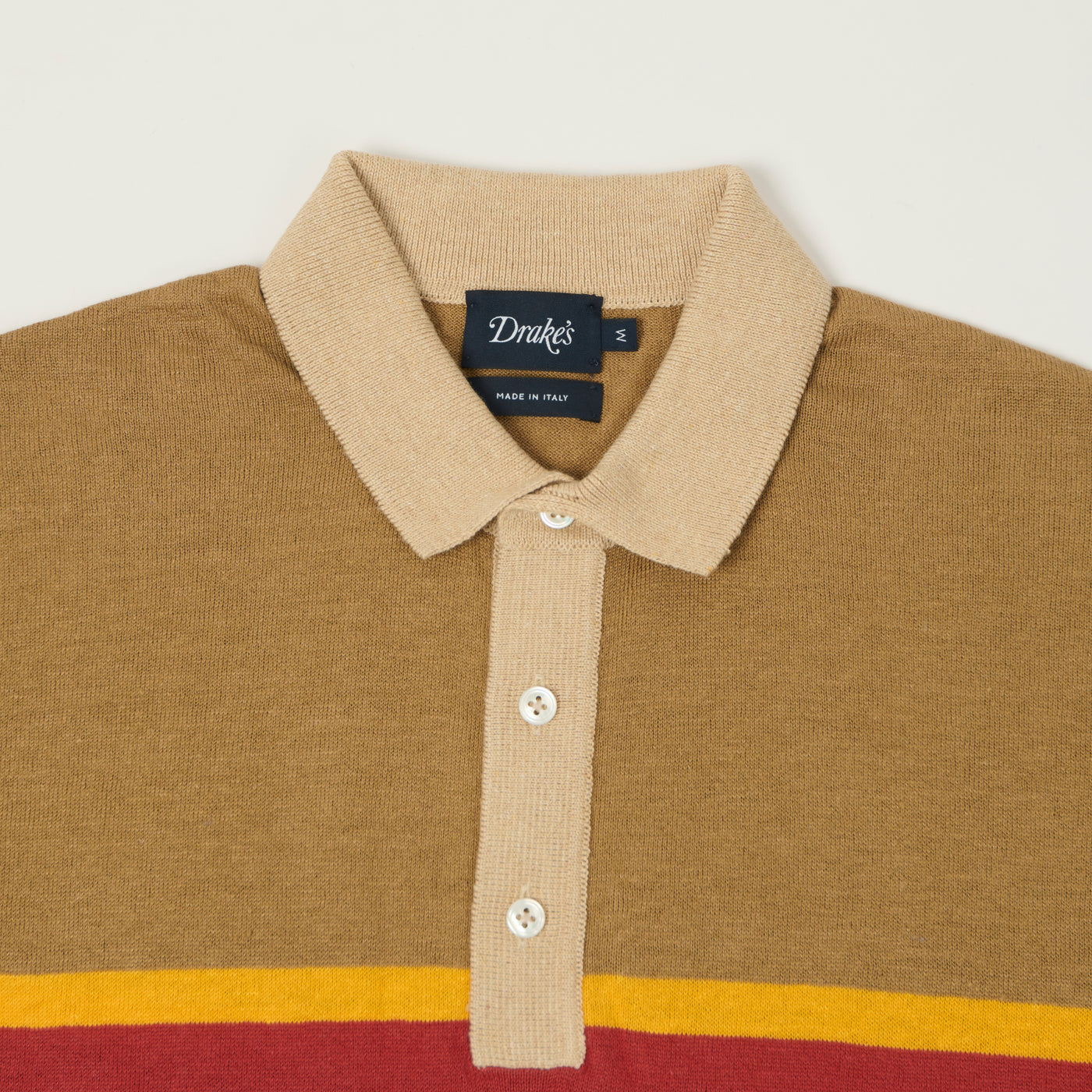 Drake's Striped Linen Cotton Rugby Shirt - Brown/Multi