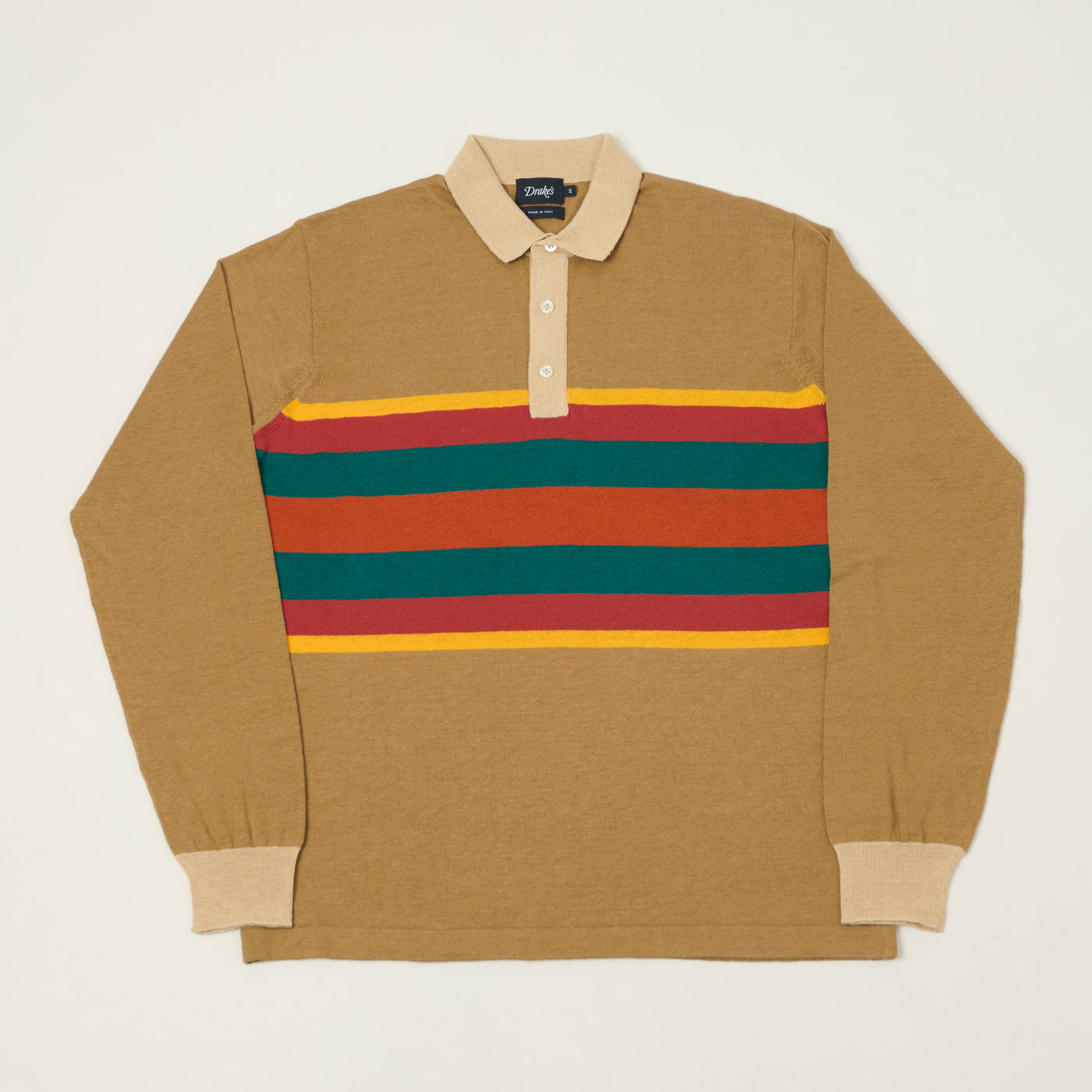 Drake's Striped Linen Cotton Rugby Shirt - Brown/Multi